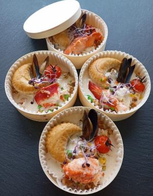Cassolette de Homard, Noix de St-Jacques et coques et Ris de veau braisés